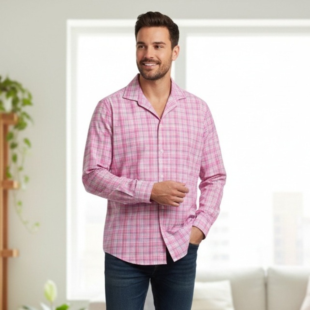 Lauren Ralph Lauren Performance Stretch Pink Plaid Regular‎ Fit Shirt - Size L